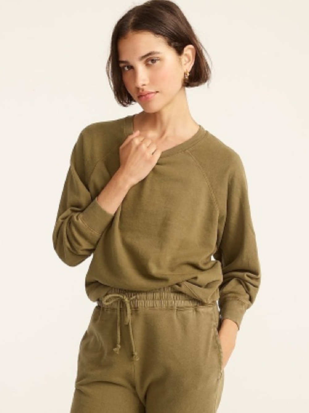 J. Crew Olive Crewneck Sweatshirt and Sweatpants Set